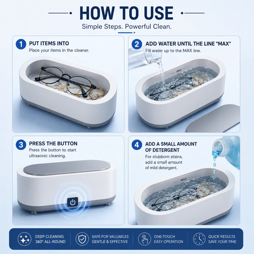 Ultrasonic Cleaner 48KHz with RGB Lights for Eyeglasses, Rings, Watches, Dentures
