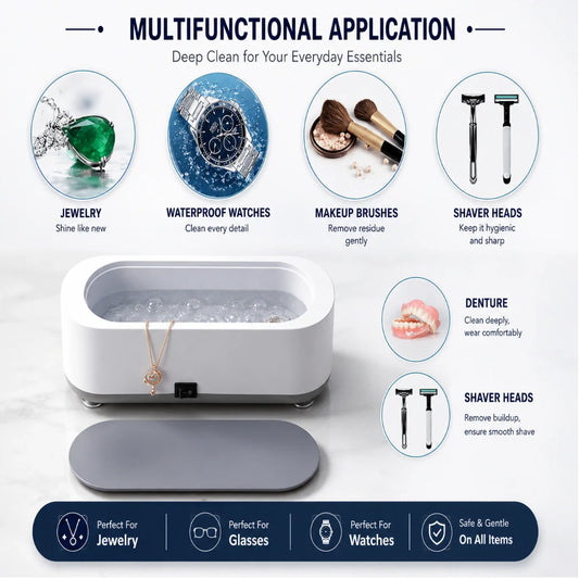 Ultrasonic Cleaner 48KHz with RGB Lights for Eyeglasses, Rings, Watches, Dentures